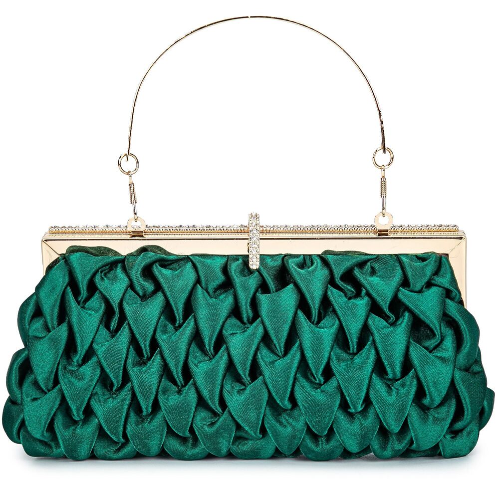 7123 Classic Satin Clutch Bag Diamante Embellished Formal Evening Handbag